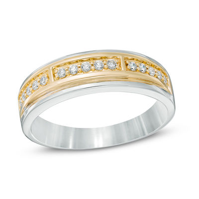 Men's 0.25 CT. T.W. Diamond Wedding Band in 14K Two-Tone Gold