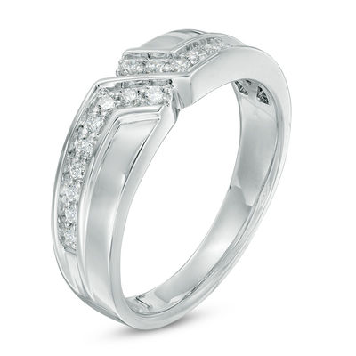 Men's 0.33 CT. T.W. Diamond Slant Wedding Band in 10K White Gold