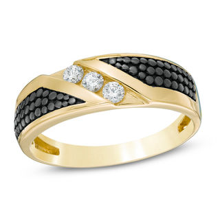 Men's 0.25 CT. T.W. Diamond Three Stone Slant Anniversary Band in 10K Gold with Black Rhodium