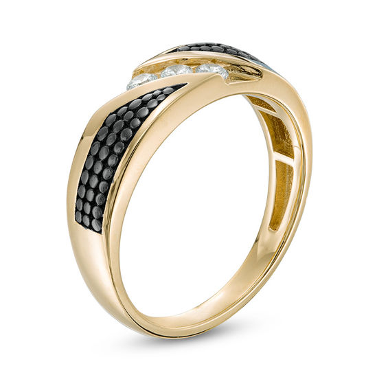 Men's 0.25 CT. T.W. Diamond Three Stone Slant Anniversary Band in 10K Gold with Black Rhodium