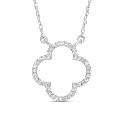 0.10 CT. T.W. Diamond Open Clover Necklace in 10K White Gold