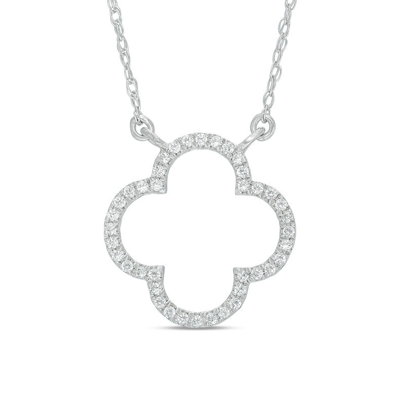 0.10 CT. T.W. Diamond Open Clover Necklace in 10K White Gold