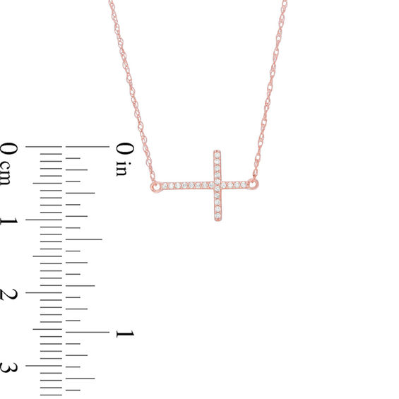 0.05 CT. T.W. Diamond Sideways Cross Necklace in 10K Rose Gold