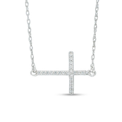 0.05 CT. T.W. Diamond Sideways Cross Necklace in 10K Gold