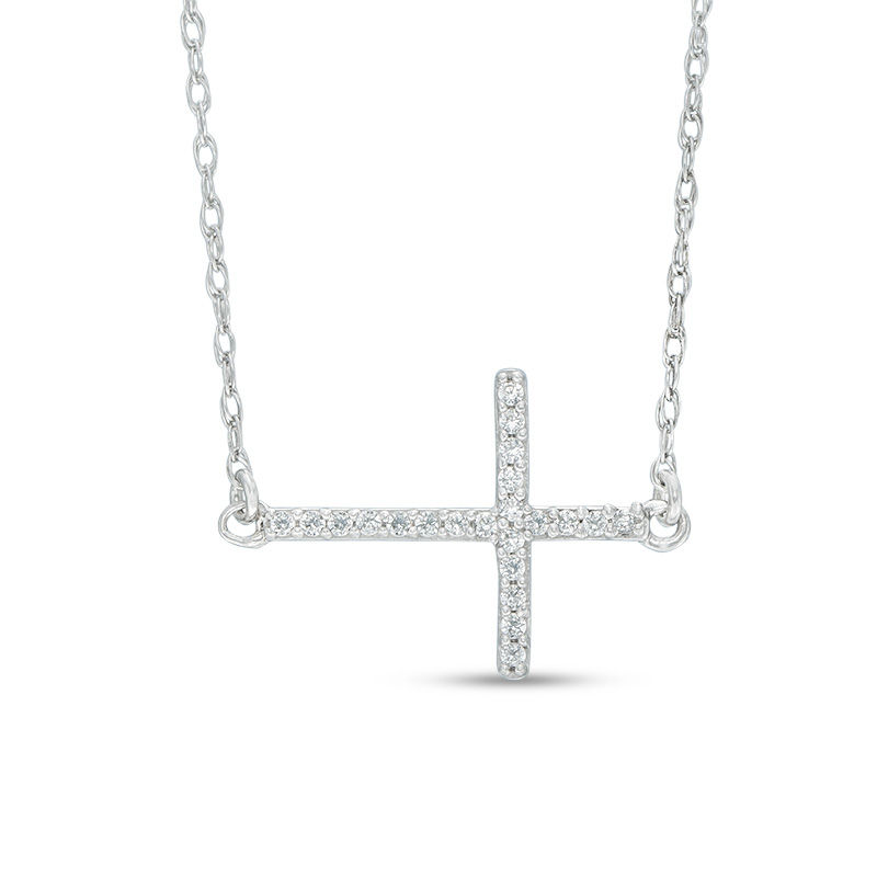 0.05 CT. T.W. Diamond Sideways Cross Necklace in 10K Gold|Peoples Jewellers