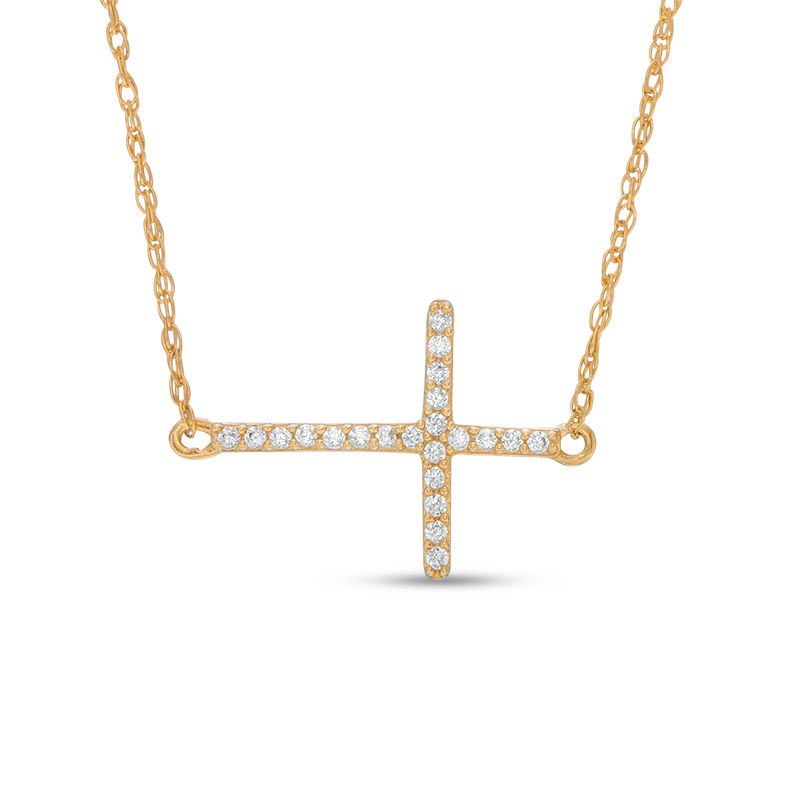 0.05 CT. T.W. Diamond Sideways Cross Necklace in 10K Gold