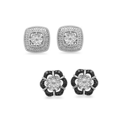 0.13 CT. T.W. Enhanced Black and White Diamond Stud Earrings Set in Sterling Silver