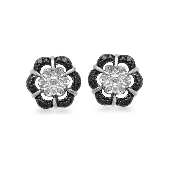 0.13 CT. T.W. Enhanced Black and White Diamond Stud Earrings Set in Sterling Silver