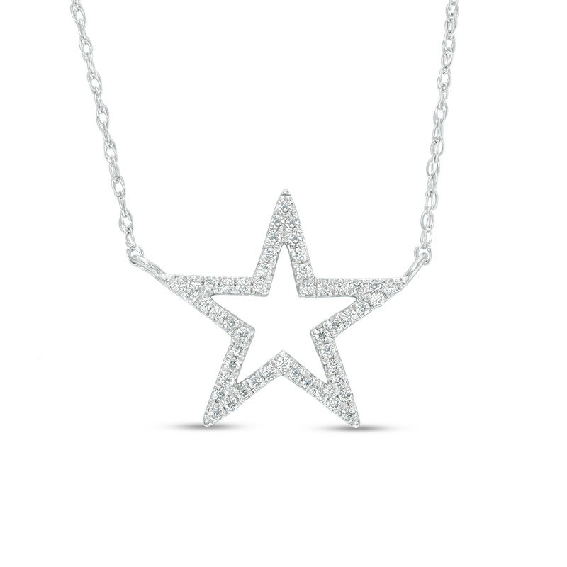 0.12 CT. T.W. Diamond Star Outline Necklace in 10K White Gold