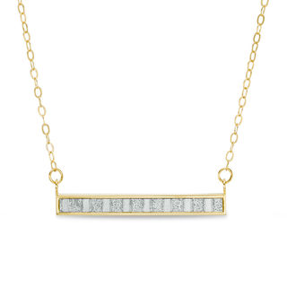 Glitter Enamel Striped Sideways Bar Necklace in 14K Gold