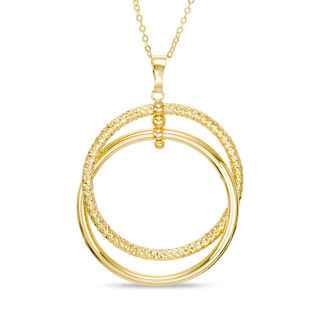 Textured Interlocking Double Circle Pendant in 14K Gold