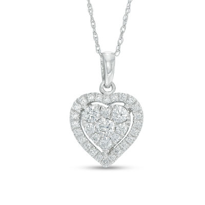 0.45 CT. T.W. Diamond Heart Frame Pendant in 10K White Gold