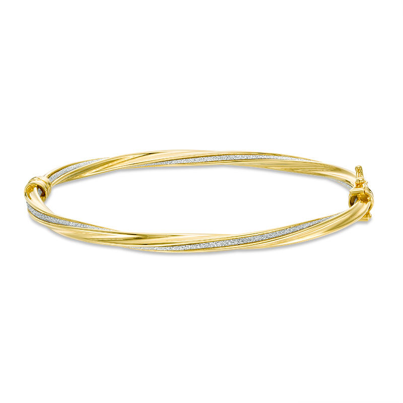 Italian Gold Glitter Enamel Stripe Twist Bangle in 14K Gold