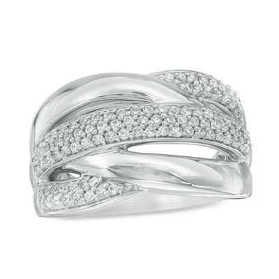 0.58 CT. T.W. Diamond Alternating Crossover Ring in 10K White Gold