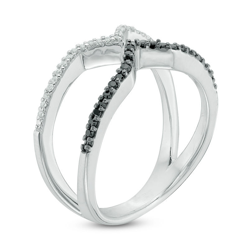 0.18 CT. T.W. Enhanced Black and White Diamond Open Geometric Ring in Sterling Silver|Peoples Jewellers