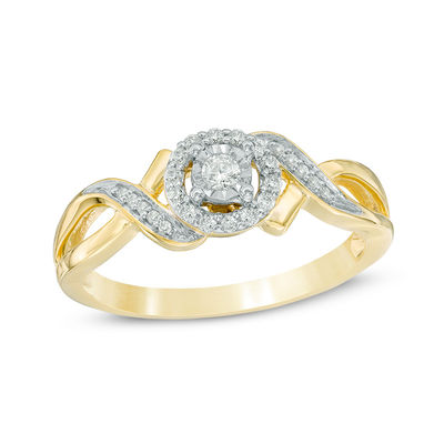 0.15 CT. T.W. Diamond Frame Twist Shank Promise Ring in 10K Gold