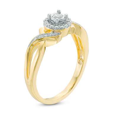 0.15 CT. T.W. Diamond Frame Twist Shank Promise Ring in 10K Gold