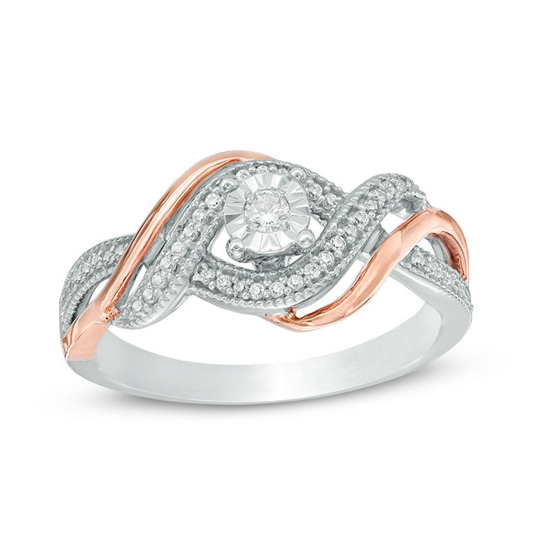 0.15 CT. T.W. Diamond Double Bypass Ring in Sterling Silver and 10K Rose Gold|Peoples Jewellers
