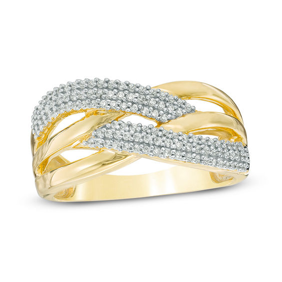 0.30 CT. T.W. Diamond Alternating Crossover Ring in 10K Gold