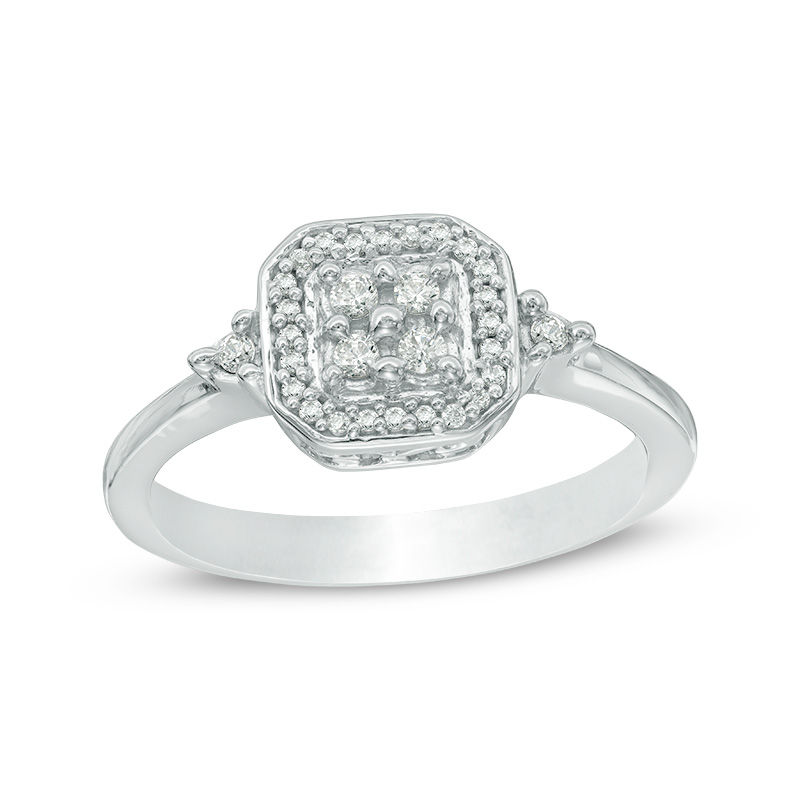 0.11 CT. T.W. Quad Diamond Octagonal Frame Promise Ring in Sterling Silver|Peoples Jewellers