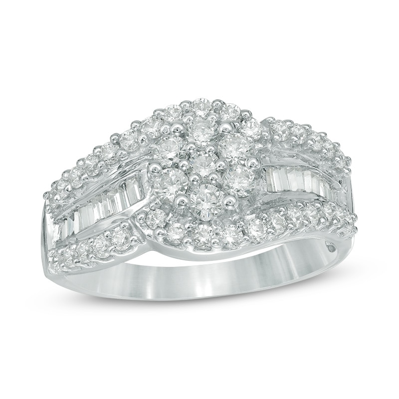 0.95 CT. T.W. Multi-Diamond Flower Bypass Ring in 10K White Gold|Peoples Jewellers