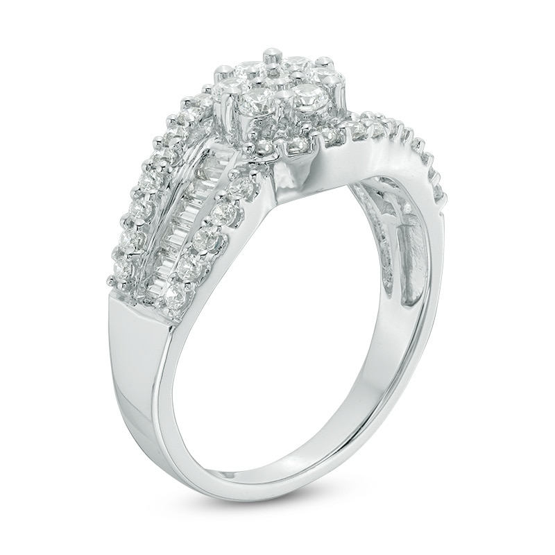 0.95 CT. T.W. Multi-Diamond Flower Bypass Ring in 10K White Gold|Peoples Jewellers