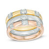 Thumbnail Image 0 of 0.45 CT. T.W. Diamond Seven Stone Three Piece Stackable Ring Set in 10K Tri-Tone Gold