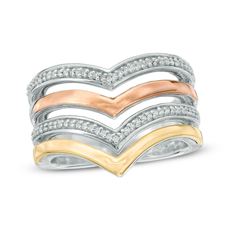 0.18 CT. T.W. Diamond Multi-Row Chevron Ring in Sterling Silver and 10K Two-Tone Gold|Peoples Jewellers