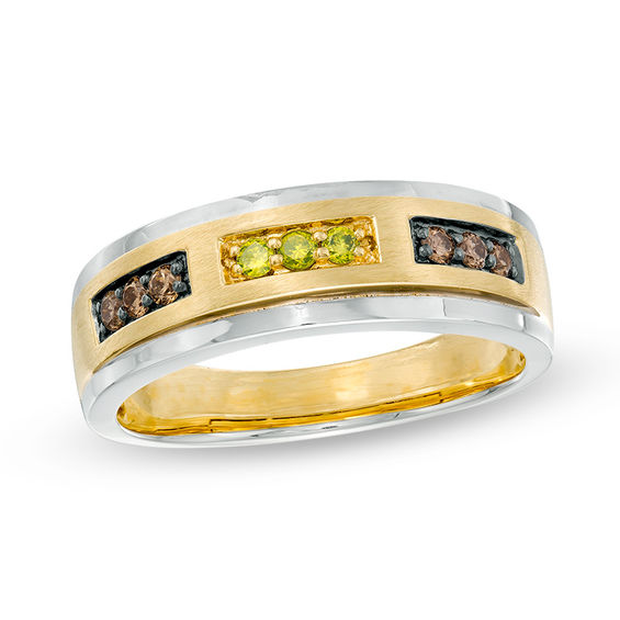 Men's 0.25 CT. T.W. Enhanced Yellow and Champagne Diamond Satin Band in 10K Two-Tone Gold