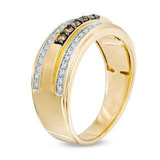 Men's 0.33 CT. T.W. Brown and White Diamond Satin Band in 10K Gold with White Rhodium