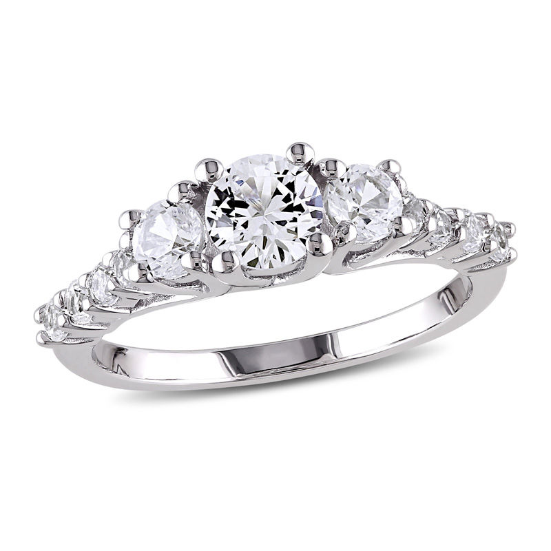 5.0mm Lab-Created White Sapphire Three Stone Engagement Ring in Sterling Silver|Peoples Jewellers