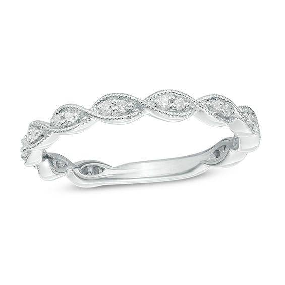 0.12 CT. T.W. Diamond Twist Vintage-Style Eternity Band in 10K White Gold