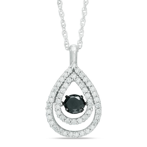 Unstoppable Love™ 0.70 CT. T.W. Enhanced Black and White Diamond Double Teardrop Pendant in 10K White Gold