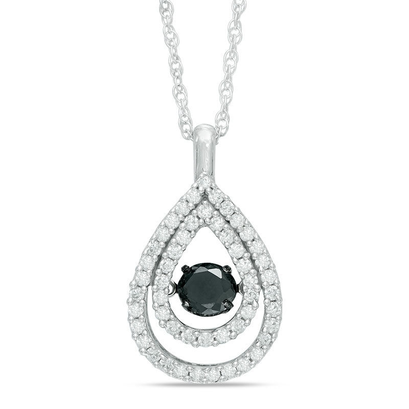 Unstoppable Love™ 0.70 CT. T.W. Enhanced Black and White Diamond Double Teardrop Pendant in 10K White Gold|Peoples Jewellers