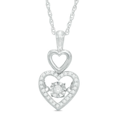 Unstoppable Love™ 0.15 CT. T.W. Diamond Linear Double Heart Pendant in Sterling Silver