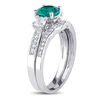 Thumbnail Image 1 of 6.0mm Lab-Created Emerald and White Sapphire with 0.14 CT. T.W. Diamond Three Stone Bridal Set in 10K White Gold