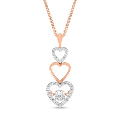 Unstoppable Love™ 0.11 CT. T.W. Diamond Linear Triple Heart Pendant in 10K Rose Gold