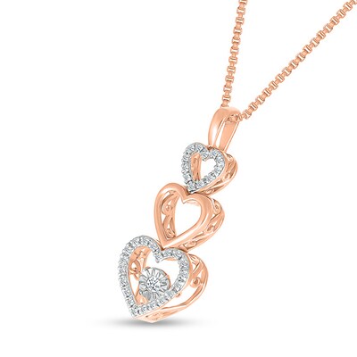 Unstoppable Love™ 0.11 CT. T.W. Diamond Linear Triple Heart Pendant in 10K Rose Gold