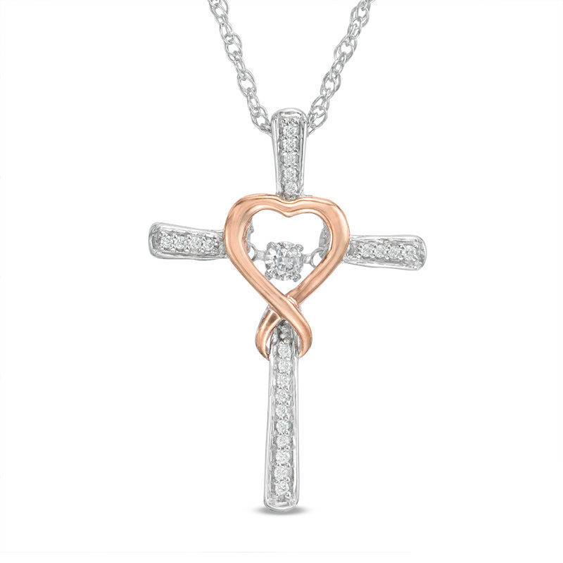 Unstoppable Love™ 0.12 CT. T.W. Diamond Heart Wrapped Cross Pendant in 10K Two-Tone Gold|Peoples Jewellers