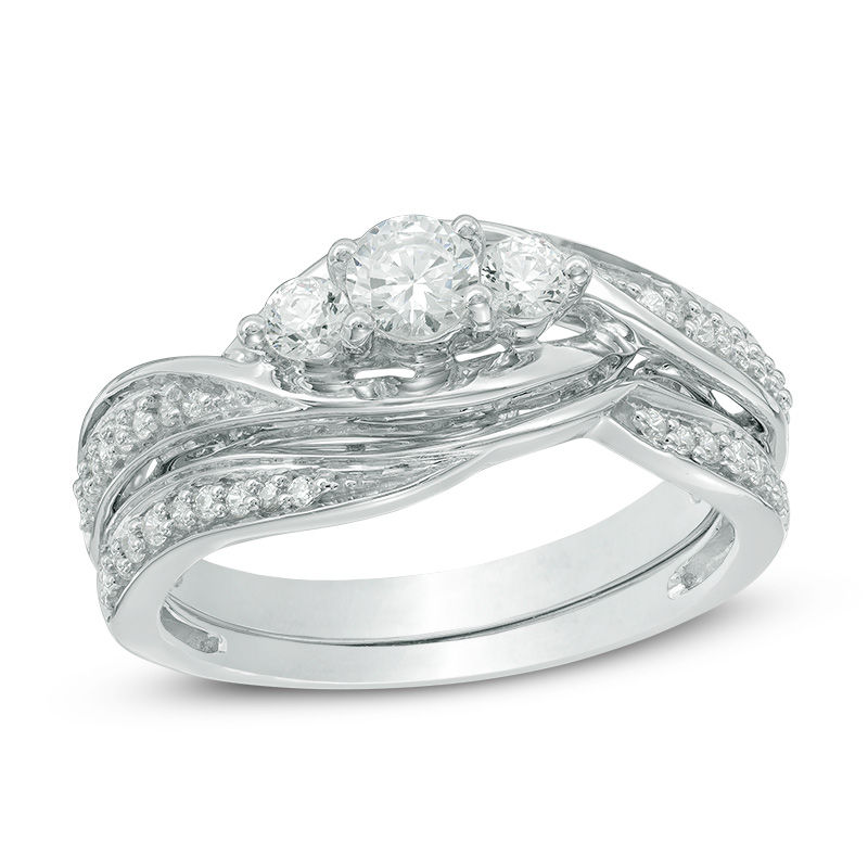 0.50 CT. T.W. Diamond Three Stone Bypass Bridal Set in 10K White Gold|Peoples Jewellers