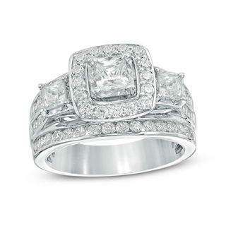 2.00 CT. T.W. Princess-Cut Diamond Past Present Future® Frame Multi-Row Engagement Ring in 14K White Gold