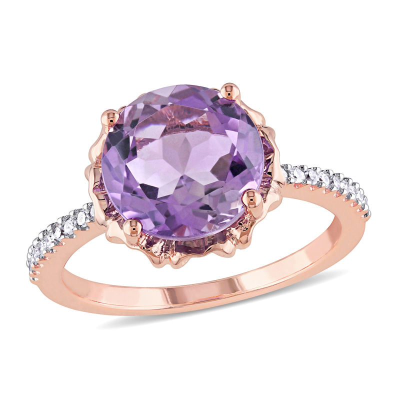 10.0mm Amethyst and 0.09 CT. T.W. Diamond Heart Cutout Frame Ring in 10K Rose Gold|Peoples Jewellers