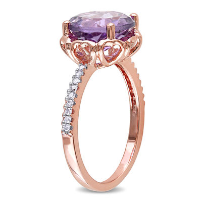 10.0mm Amethyst and 0.09 CT. T.W. Diamond Heart Cutout Frame Ring in 10K Rose Gold