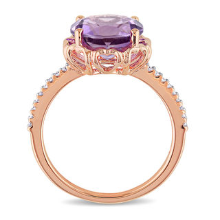 10.0mm Amethyst and 0.09 CT. T.W. Diamond Heart Cutout Frame Ring in 10K Rose Gold