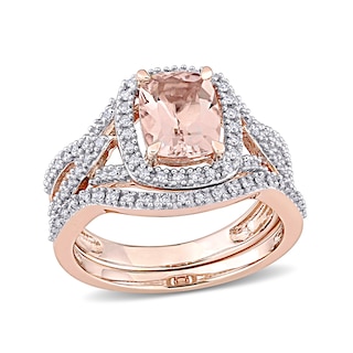 Cushion-Cut Morganite and 0.23 CT. T.W. Diamond Frame Bridal Set in 10K Rose Gold