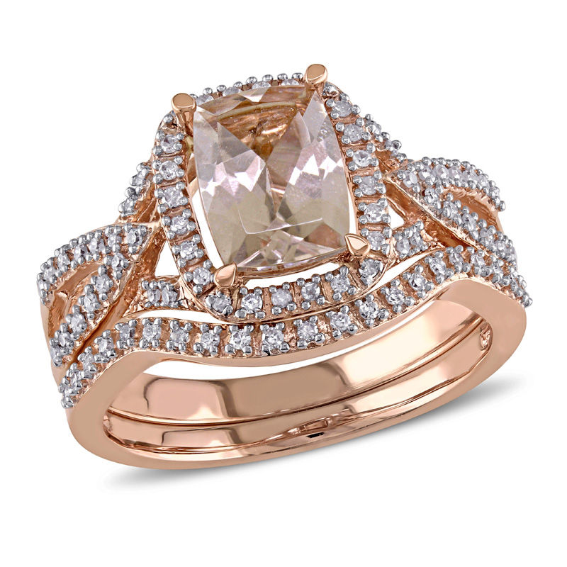 Cushion cut morganite sales wedding set