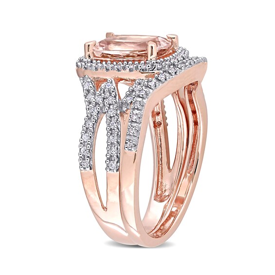 Cushion-Cut Morganite and 0.23 CT. T.W. Diamond Frame Bridal Set in 10K Rose Gold