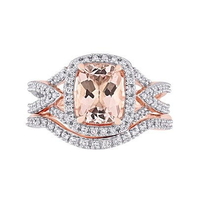 Cushion-Cut Morganite and 0.23 CT. T.W. Diamond Frame Bridal Set in 10K Rose Gold