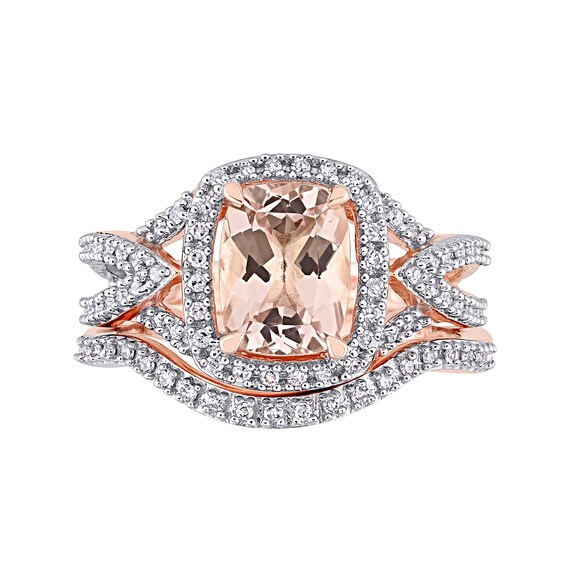 Cushion-Cut Morganite and 0.23 CT. T.W. Diamond Frame Bridal Set in 10K Rose Gold