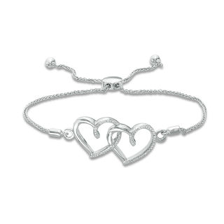 Diamond Accent Interlocking Hearts Bolo Bracelet in Sterling Silver - 8.0"